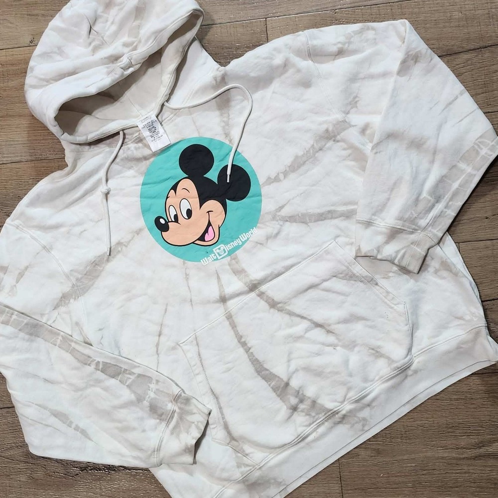 Disney Parks Mickey Mouse Tie Dye Hoodie Walt Disney World Pullover Tan Large